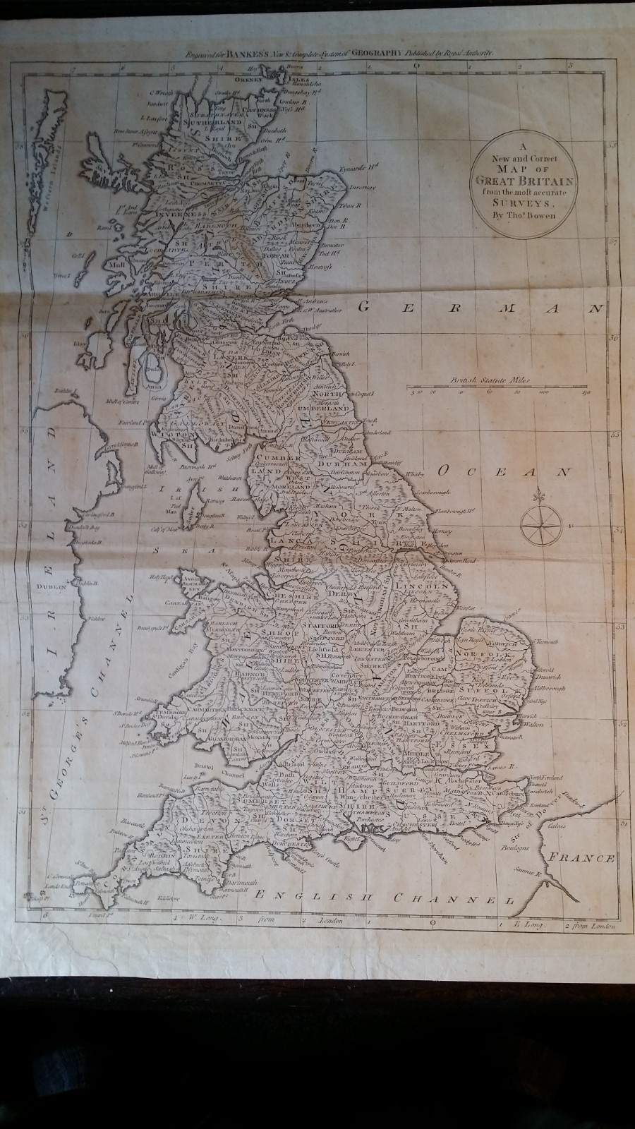 1787 LARGE ANTIQUE COPPER PLATE MAP – NEW CORRECT GREAT BRITAIN – THOMAS BOWEN