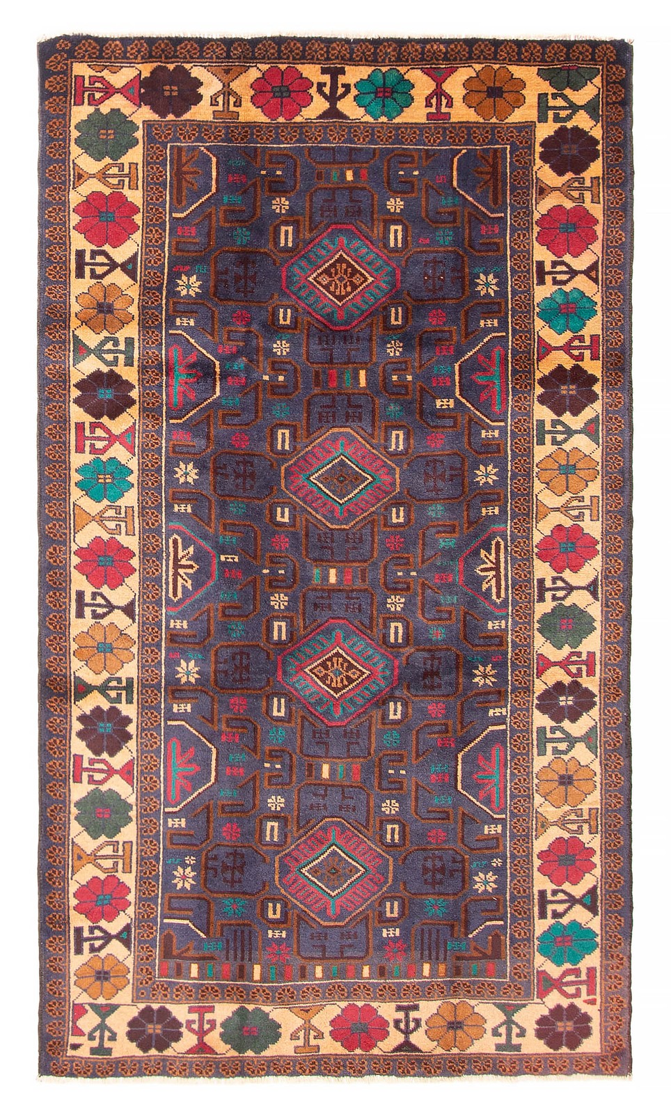 Vintage Hand-Knotted Area Rug 3’7″ x 6’3″ Traditional Oriental Wool Carpet