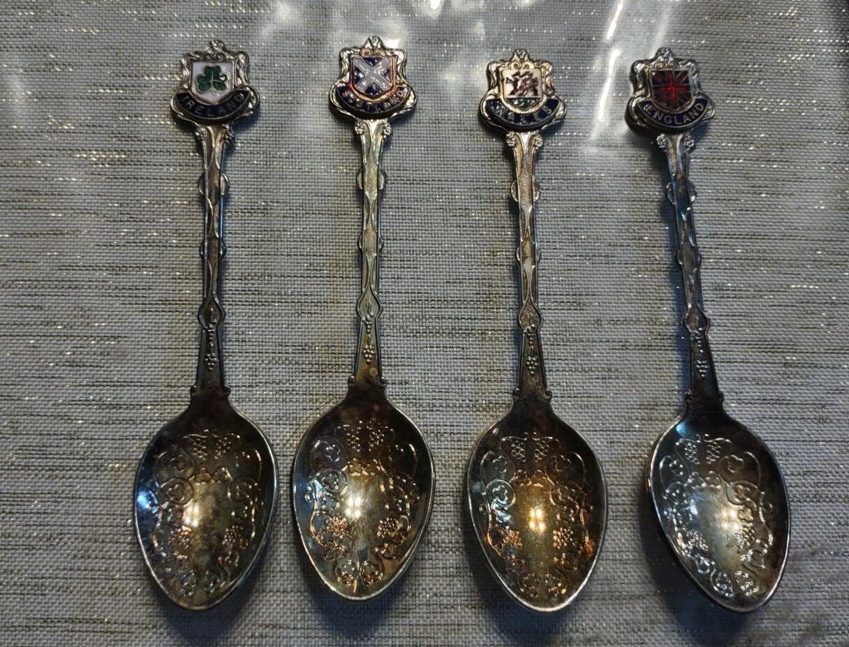 WAPW Lot Of 4 United Kingdom Countries Silver Plate Tea Spoons