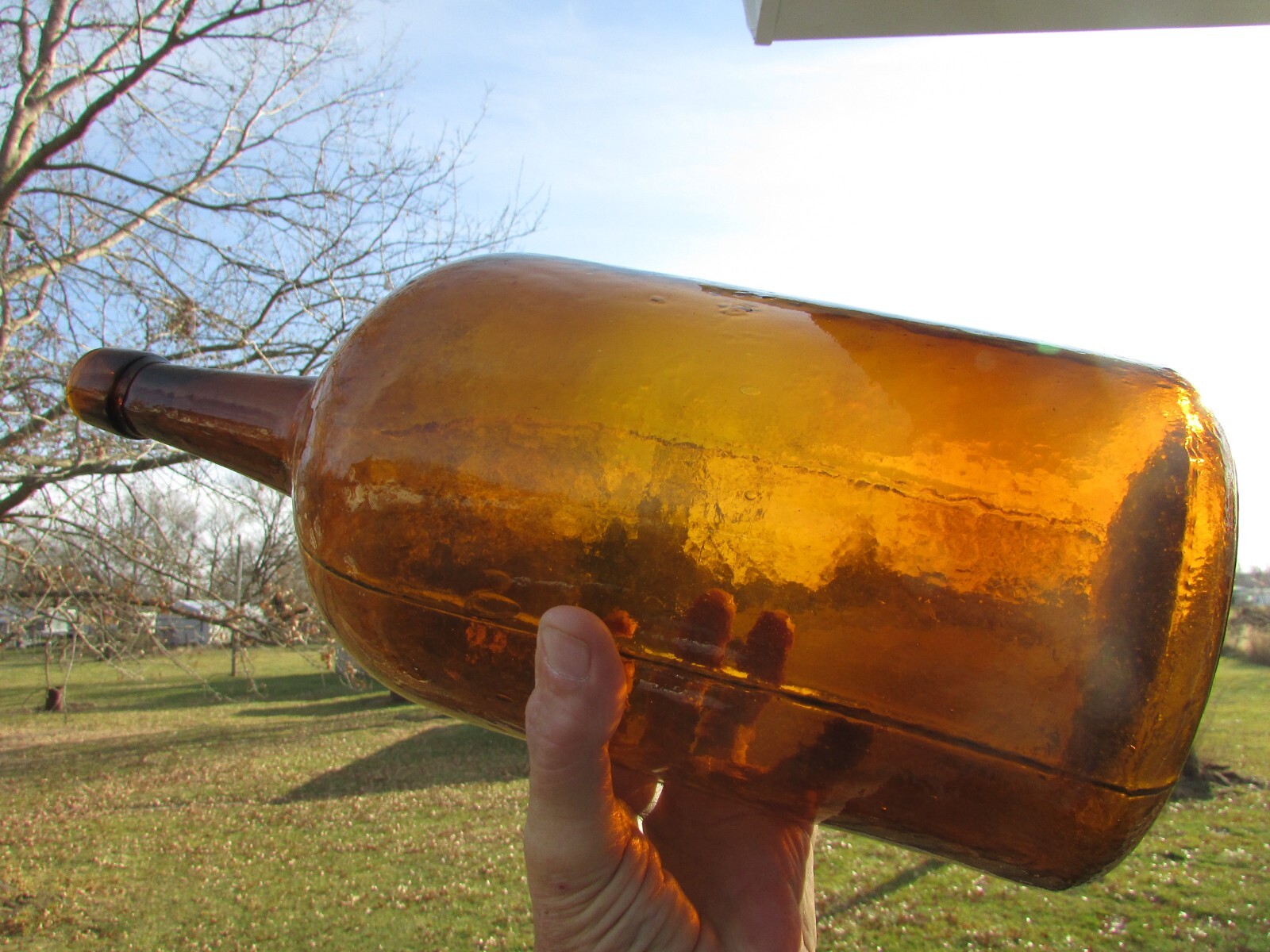 1 GAL Light ROOTBEER AMBER Glass DEMIJOHN Crude Pebbly SURFACE Texture BEAUTIFUL