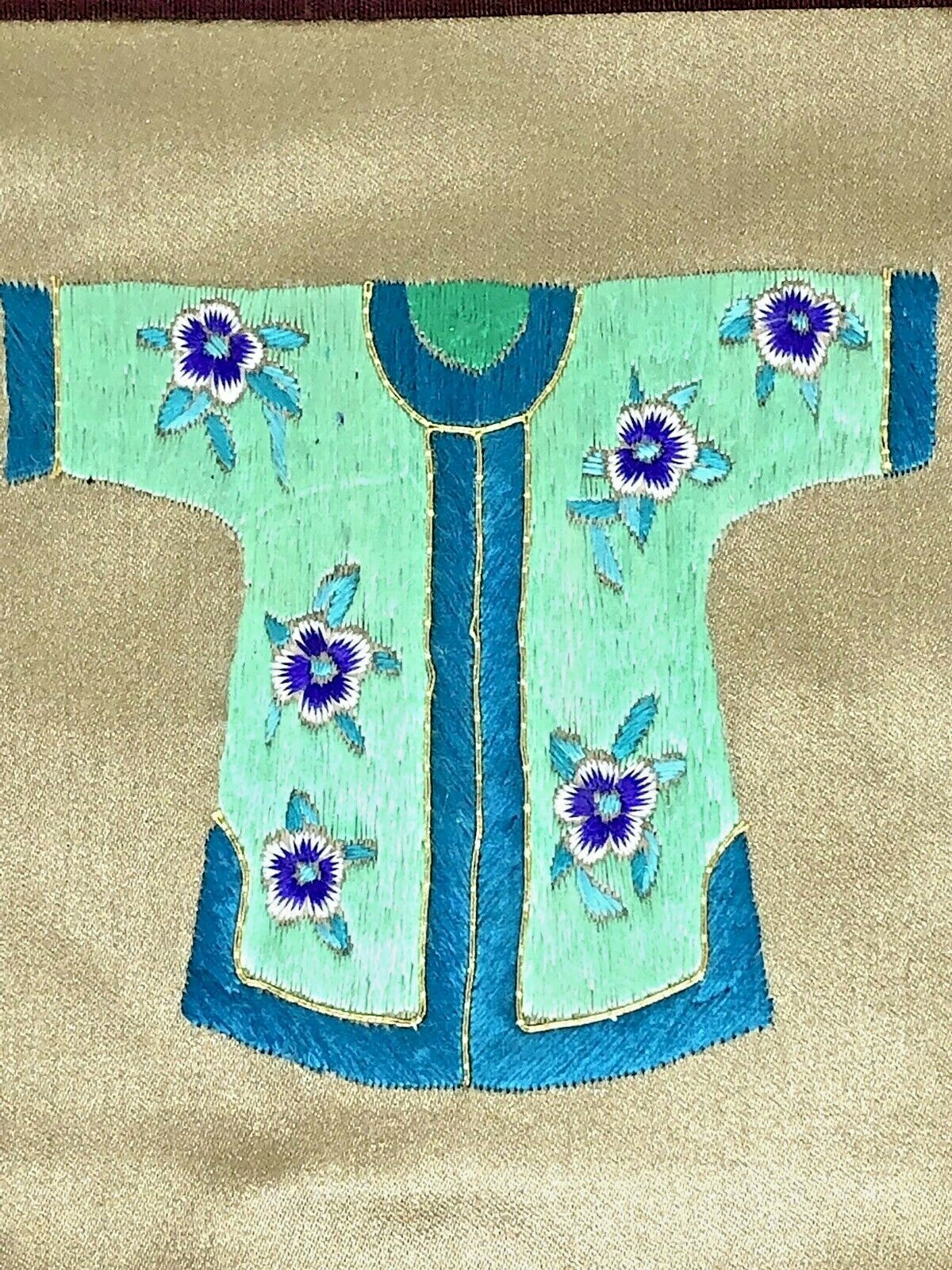 Vintage Chinese Embroidered Robe Textile Panel 7” Silk Asian Wall Decor