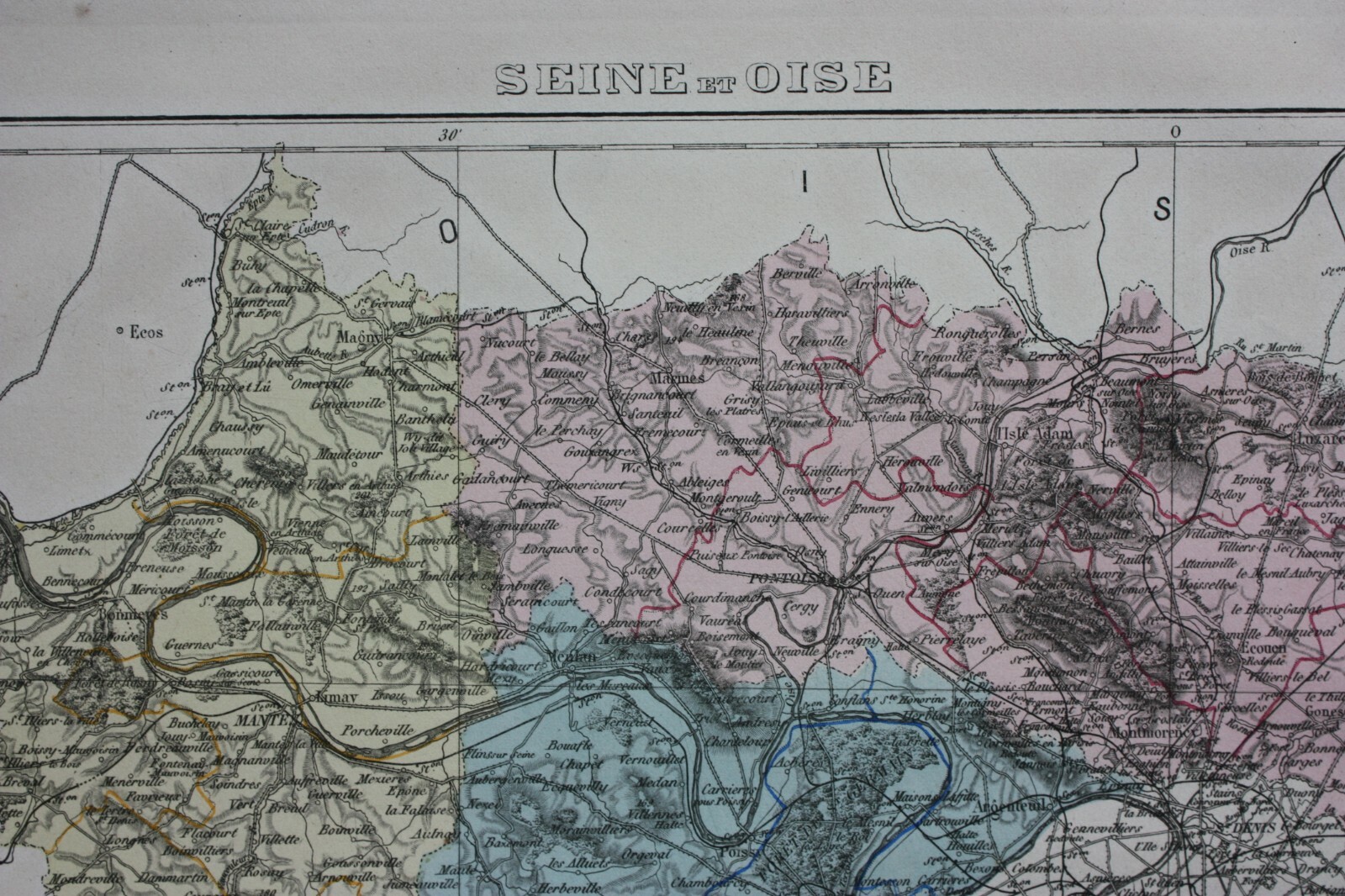 SEINE-ET-OISE, VERSAILLES, PARIS, FRANCE, original antique map, Le Vasseur 1877