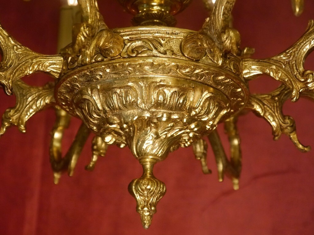 Antique Rococo Chandelier Solid Brass 8 Light Gold Bronze Ø 25.6” 22 lbs