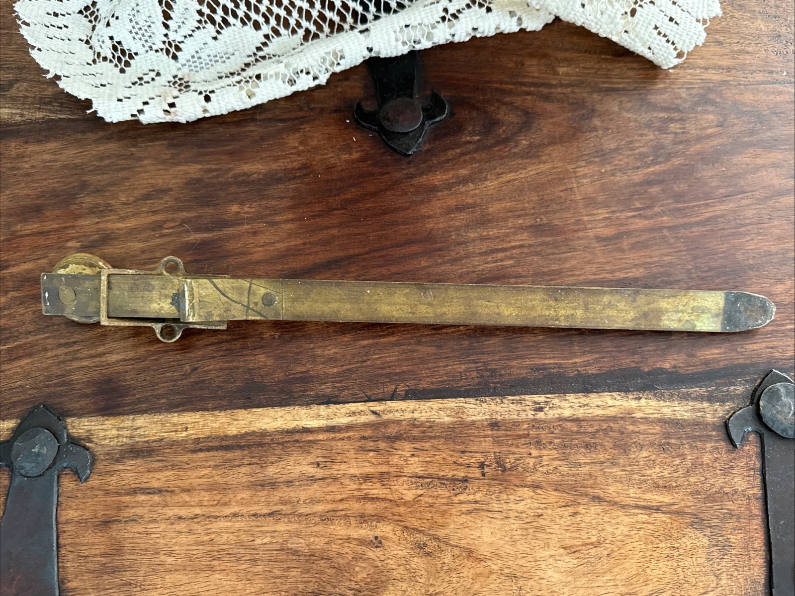 Antique Solid Brass 12″ Sliding Surface Bolt Door Lock Reclaimed Distressed
