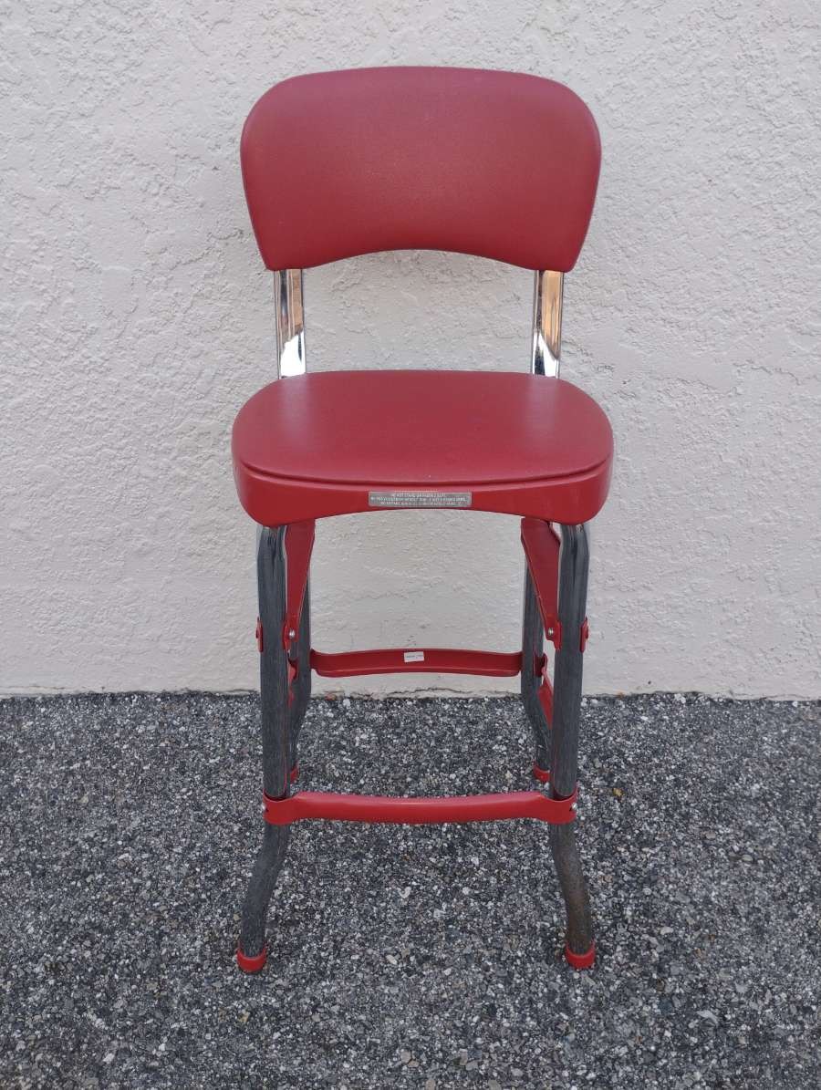 Cosco Bar Stool Red Metal Chair Vintage Retro 36″ Tall