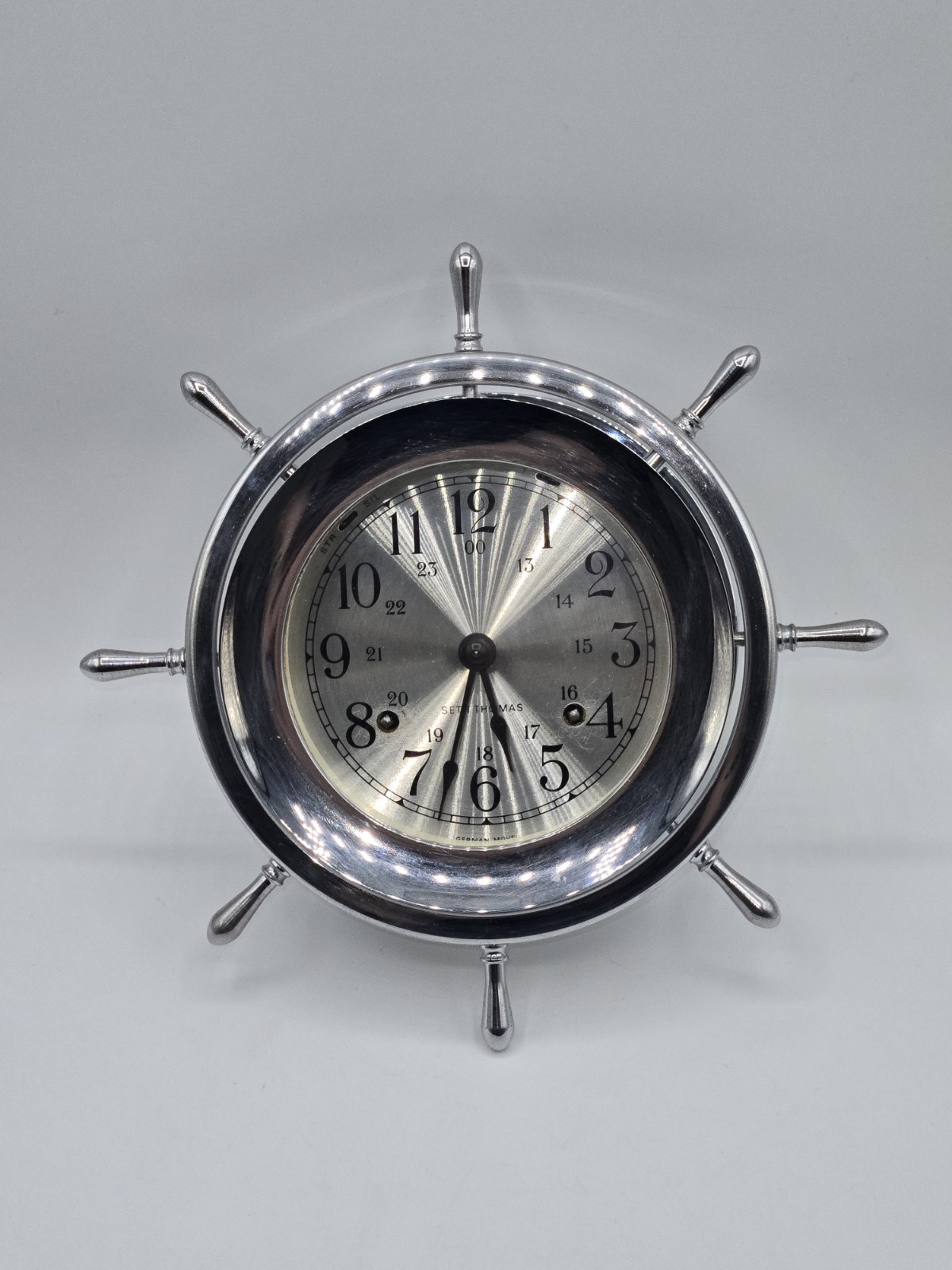 Seth Thomas Helmsman Ship Wheel Clock Nautical Chrome Maritime Boat Alarm Clock