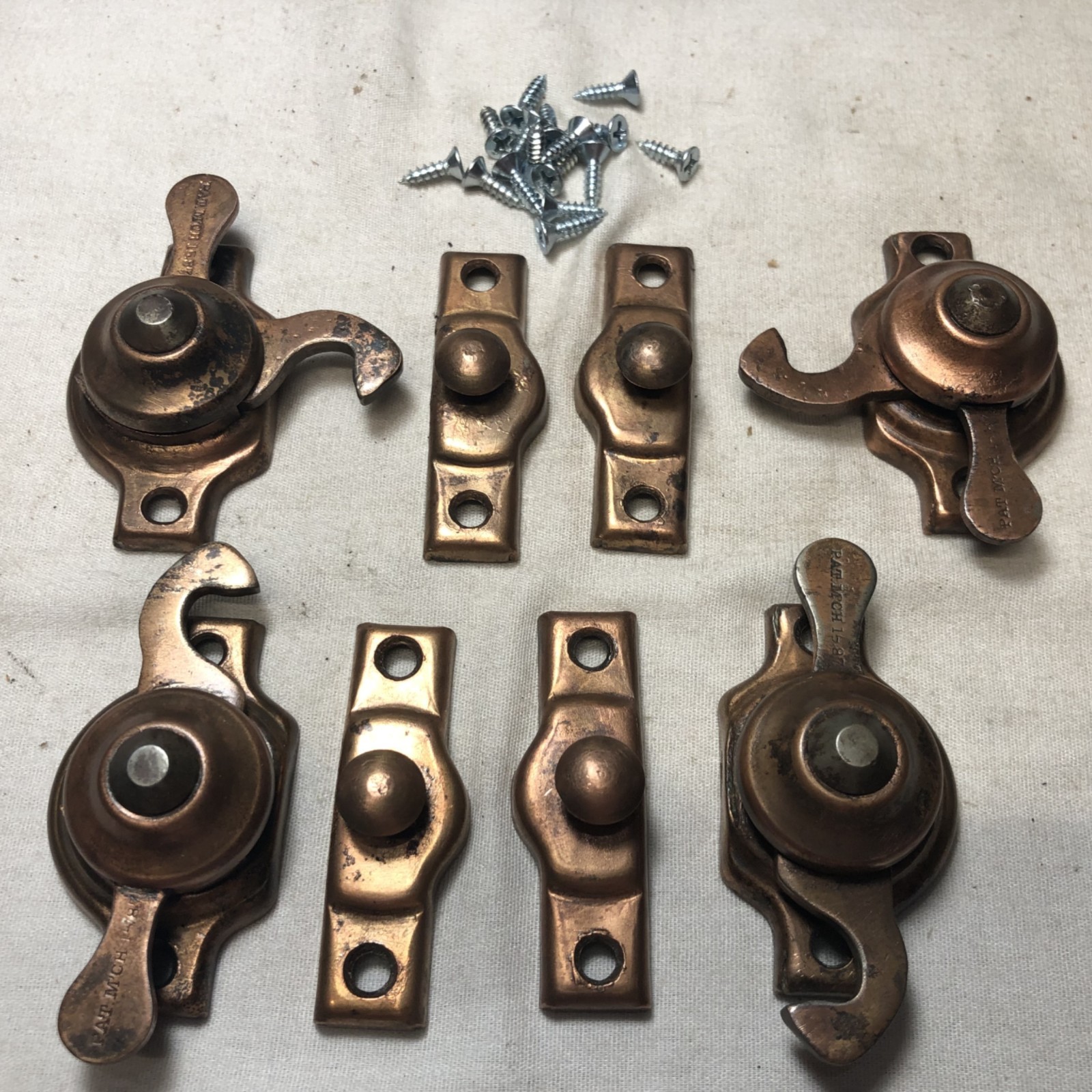 Antique Window Lock Cast Iron Brass 1887 Eastlake Hardware Victorian 4 #i70