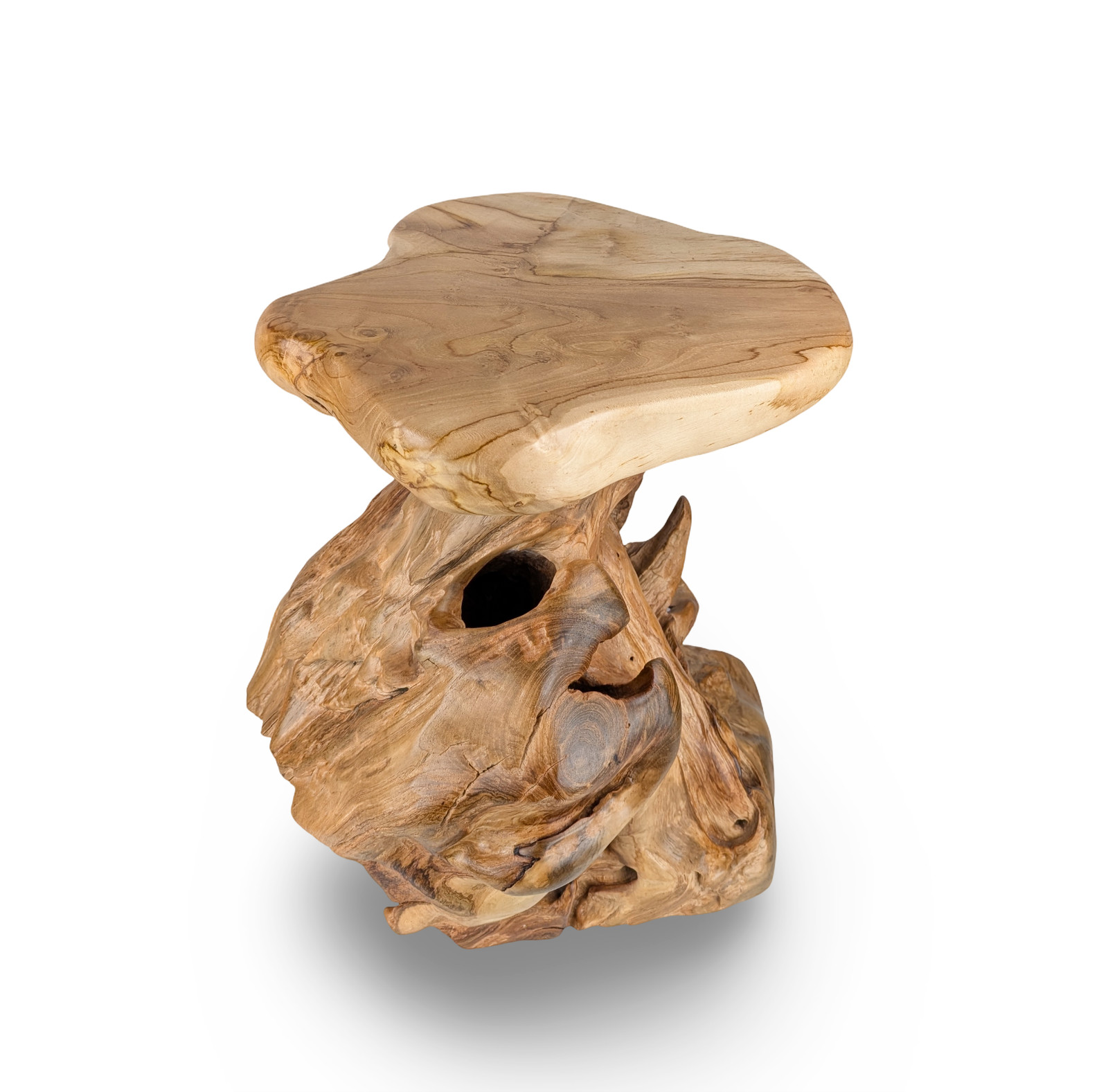 Tree Stump Stool, Boho Wood Stool, Teak End Table, Teak Side Table