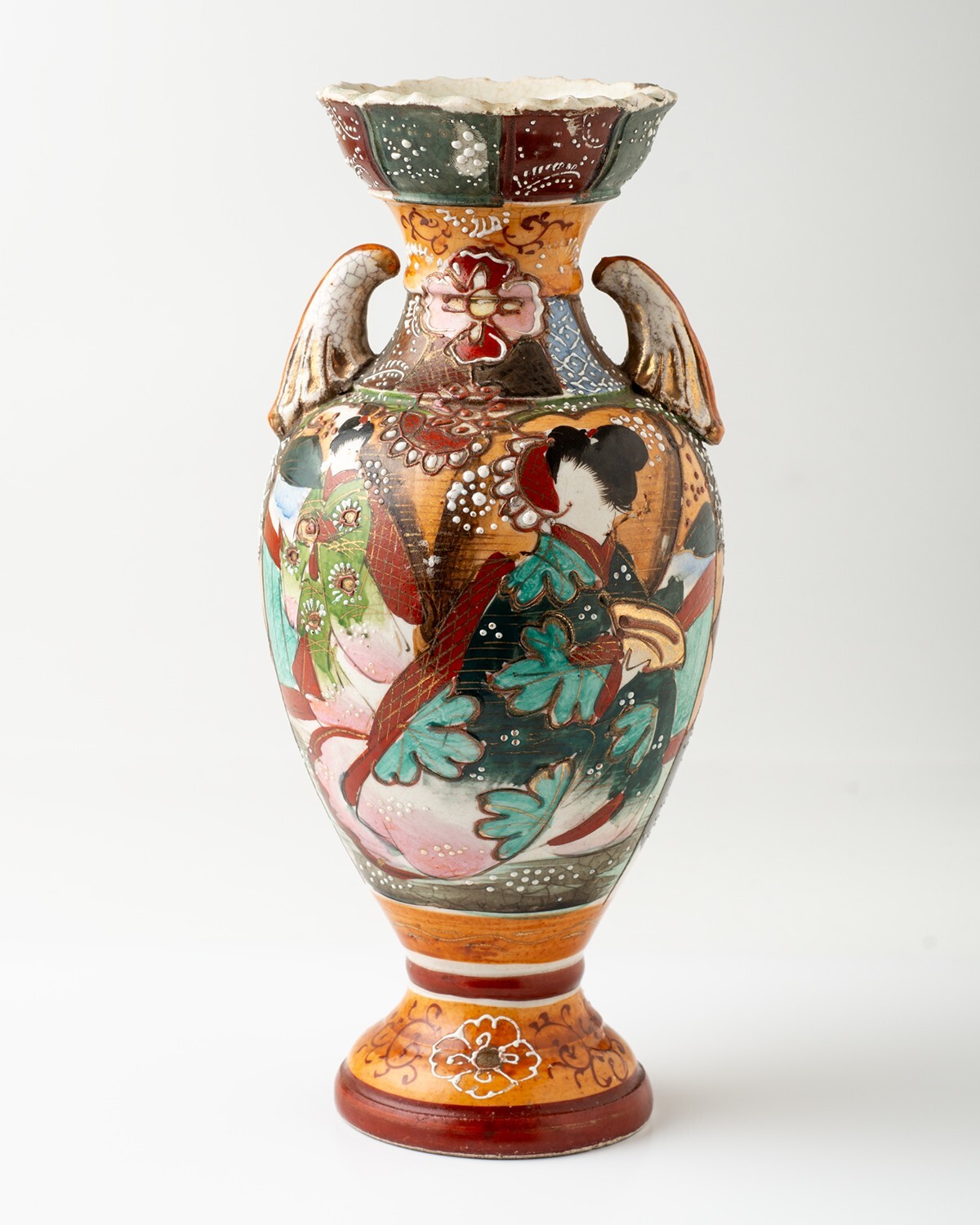Royal Satsuma Vintage Japanese Geisha Ladies 9.5 Inch Vase
