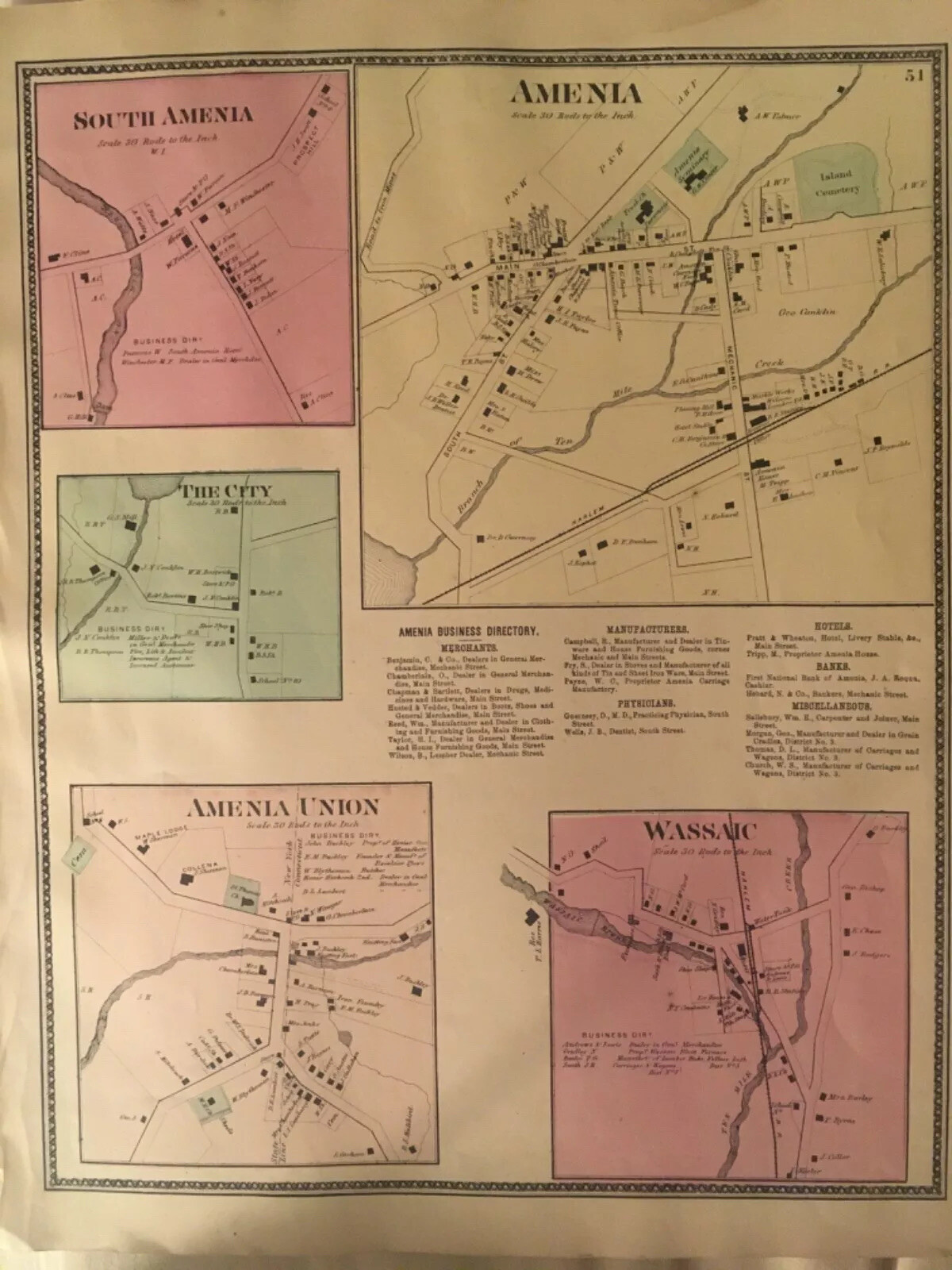 Amenia and Wassaic, Dutchess County, NY 1867 Lithograph by F.W. Beers