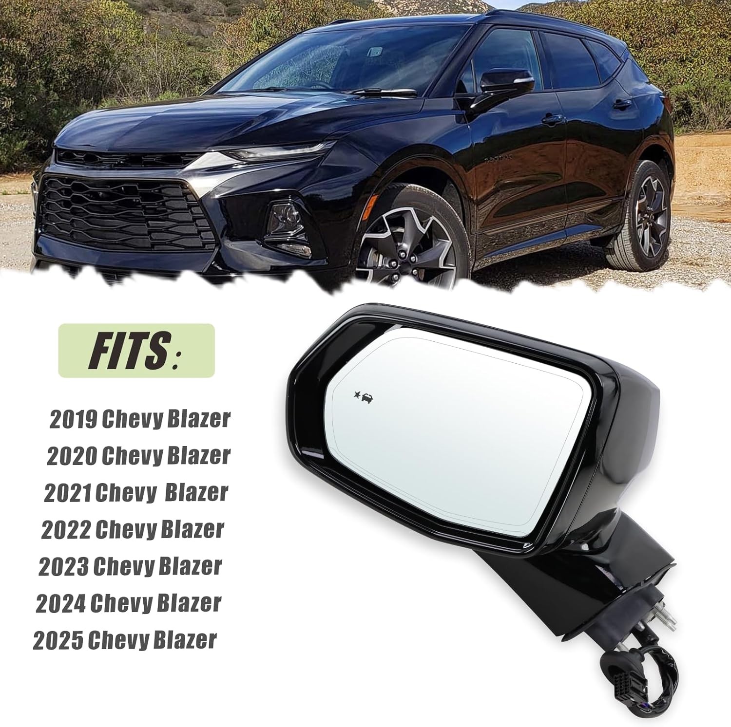 Lqtio Left Driver Side Mirror Compatible with 2019-2025 Chevy Blazer with Manual