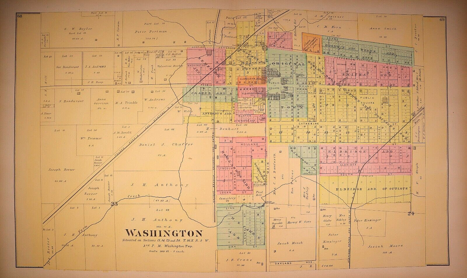 1891 Plat Map ~ WASHINGTON Twp., TAZEWELL Co., ILLINOIS – (17×27)-#23