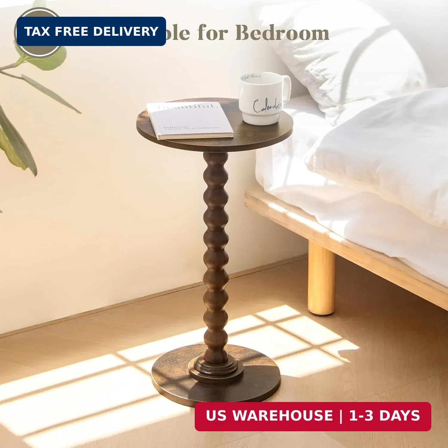 Fultyle Round Side Table, Small Drink Table for Small Spaces, Modern Accent Nigh