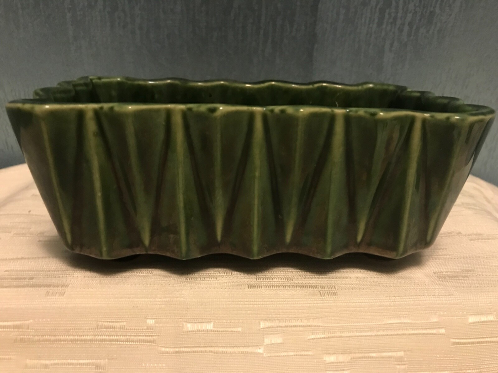 MPCO Green Geometric Pottery Pleated PLANTER 277 Modernist Mid-Century