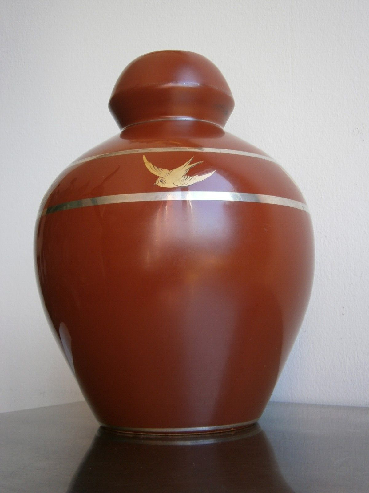Art Deco Ovoid Shape Vase Ceramic 1930 Brown Silver And Gold Decor