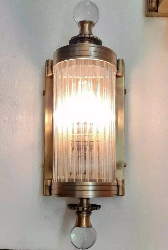 Art Deco Brass Glass Rod Ship Wall Sconce Vintage Nautical Lamp Antique Light