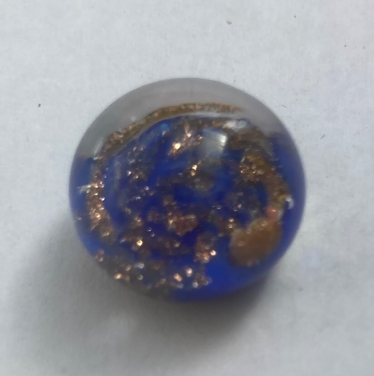 2 Paperweight Glass Button Wire Shank Dark Blue Gold Swirl – FREE SHIPPING