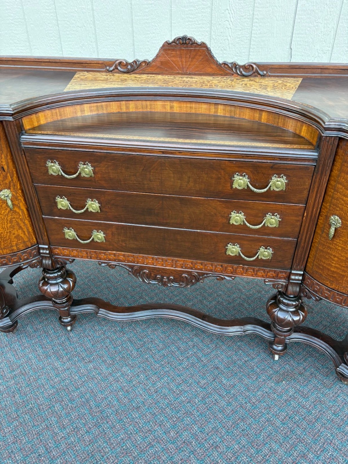 67513 Antique Victorian Sideboard Buffet with Ornate Carved Walnut