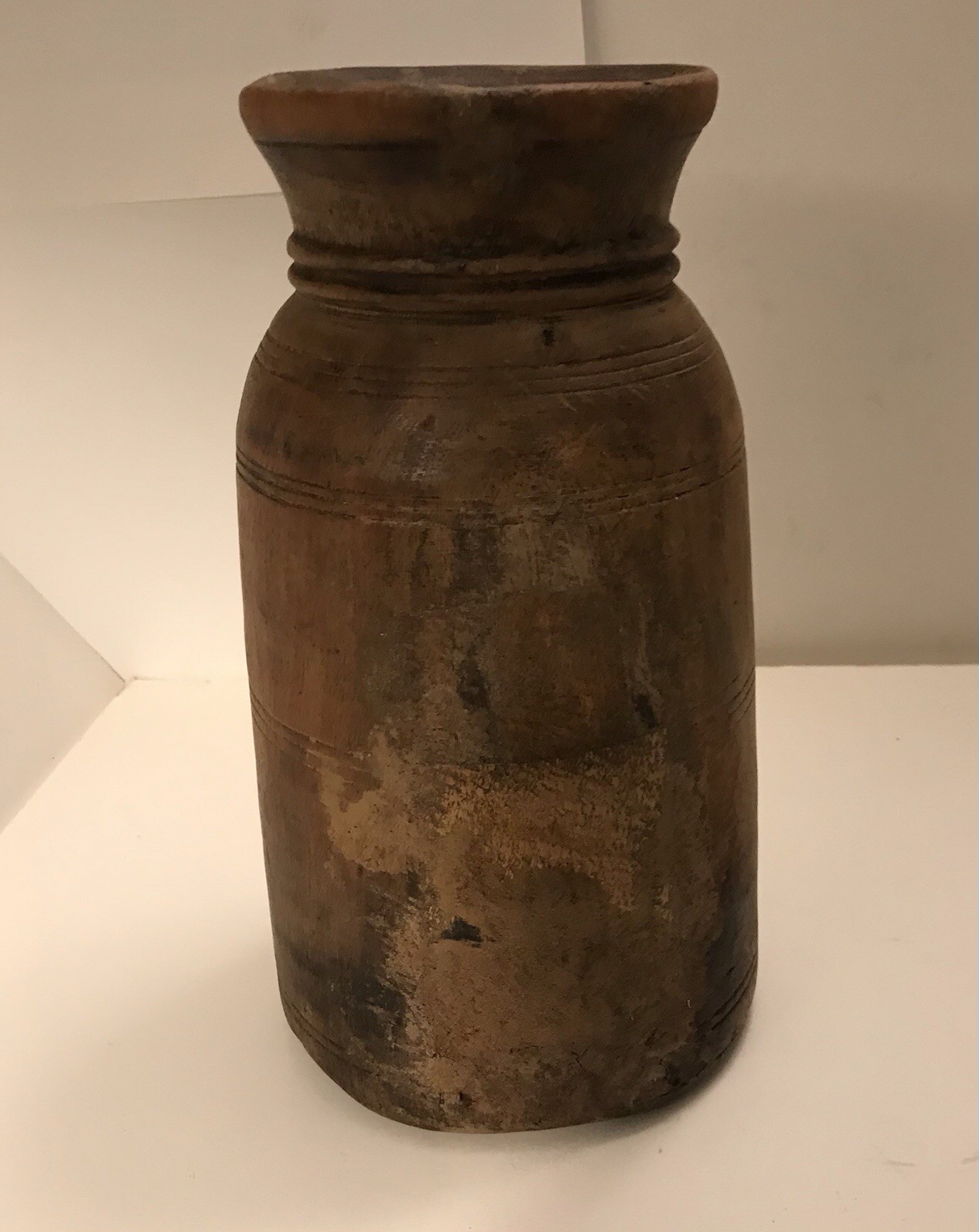 Very Old Hand Made Wooden Container With Repair