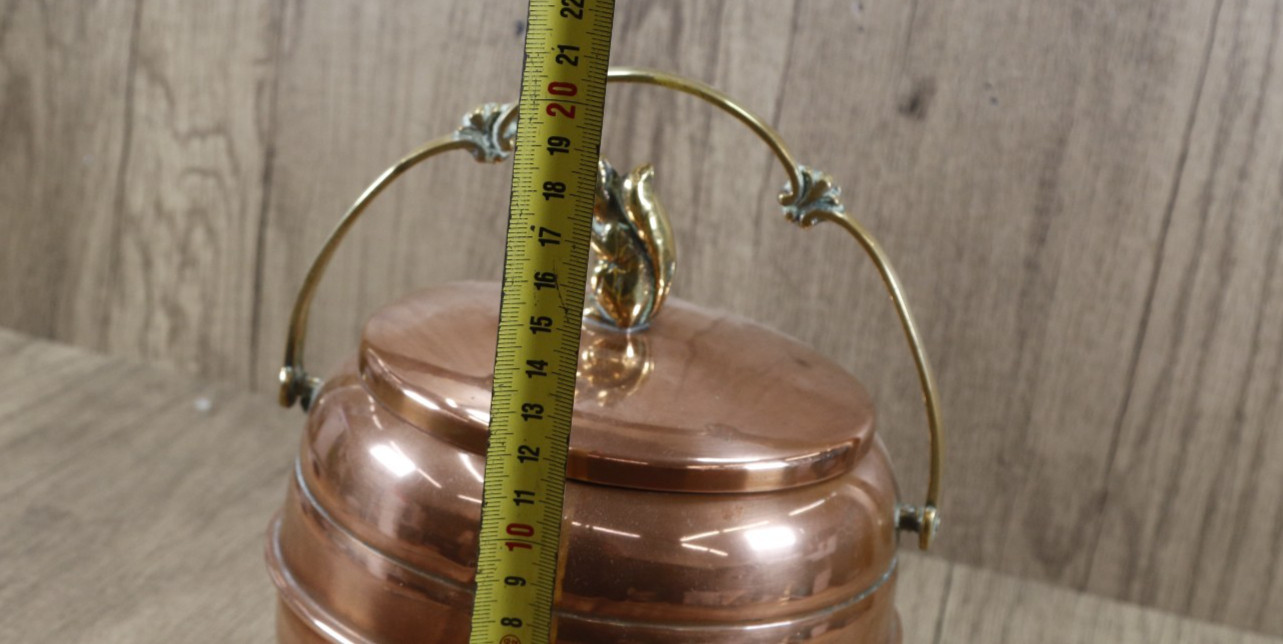 Vintage Brass & Copper Biscuit Barrel/ Ice Bucket Canister With Squirrel Finial