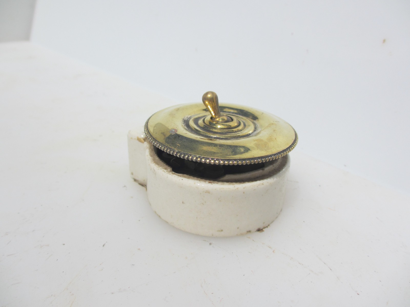 Antique Brass & Ceramic Light Switch Old Dolly Toggle Vintage Deco Plug Socket?