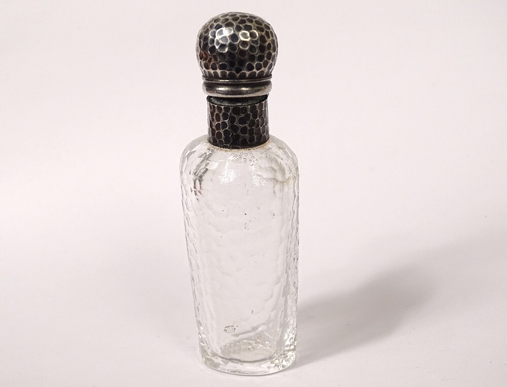 Massive Silver Hammered Salt Flask Cut Crystal Wild Boar Head XIX