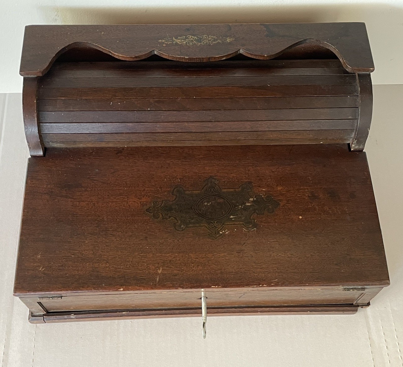 Antique Wooden Tambour Roll Top Lap Desk Writing Slope