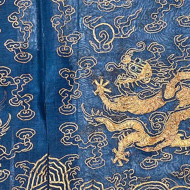 Antique Chinese Qing Dynasty Silk Cloth Embroidered Dragon Robe Jacket Textiles