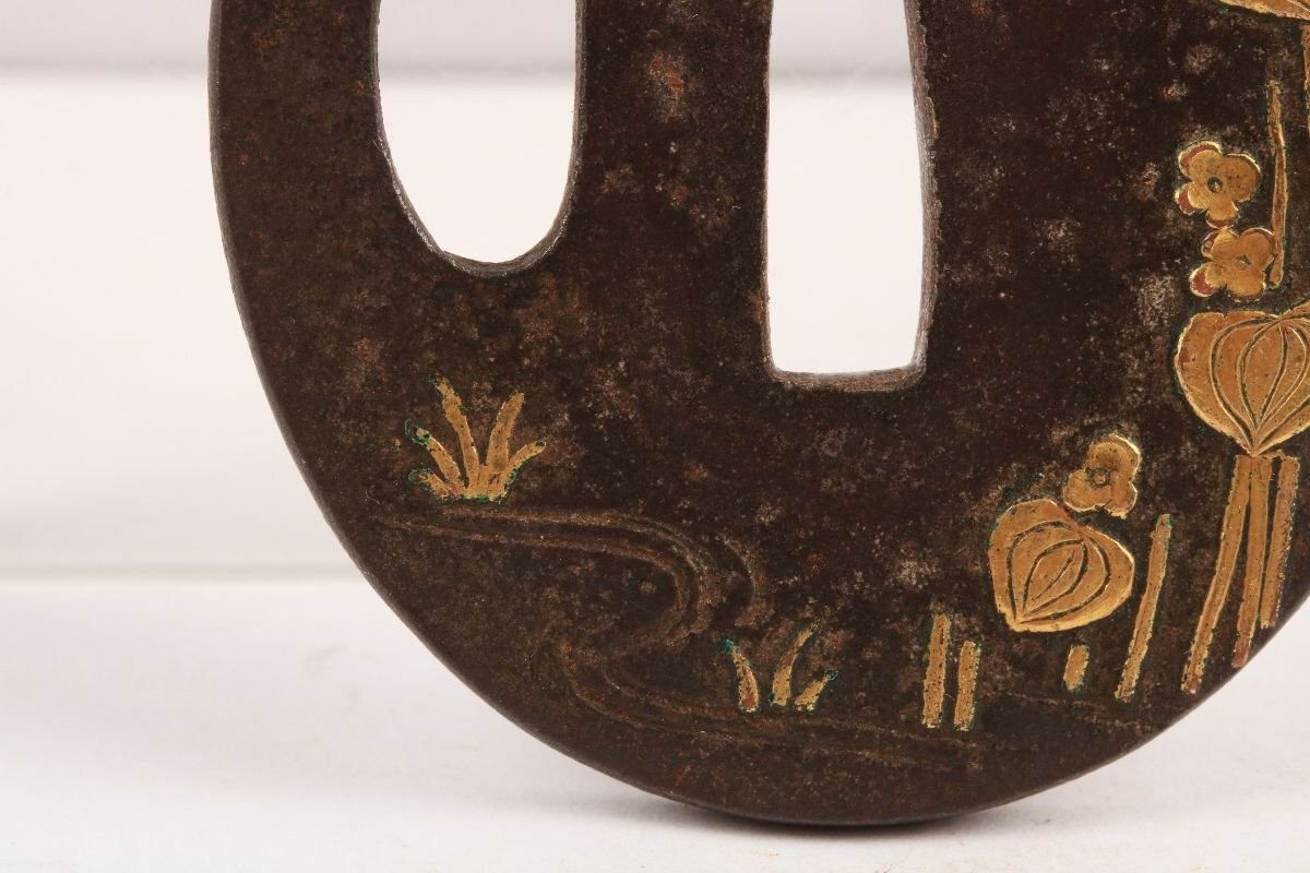 Iron Tsuba 鍔 水面花草図 Openwork Mumei 無銘 Edo Era 江戸期 Japanese Sword Accessories