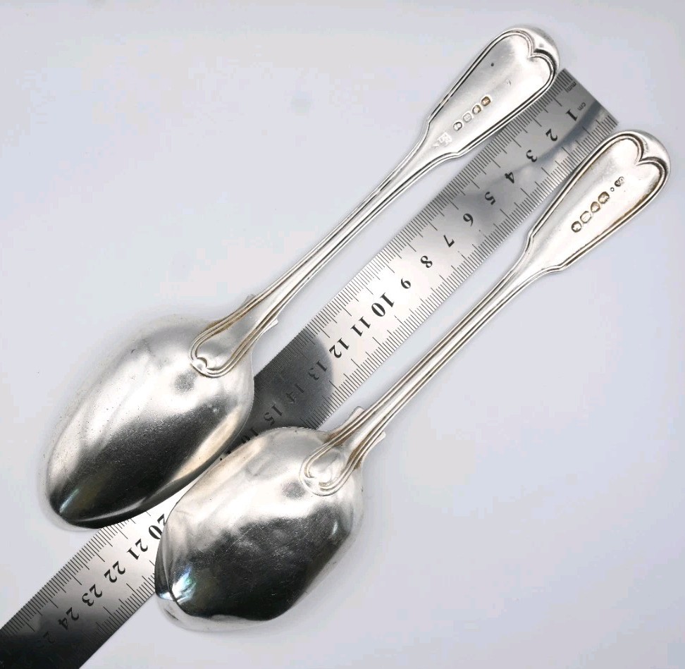 Antique 2 Silver Large Spoons Table/Serving Georgian Victorian 169g Heavy Reeded