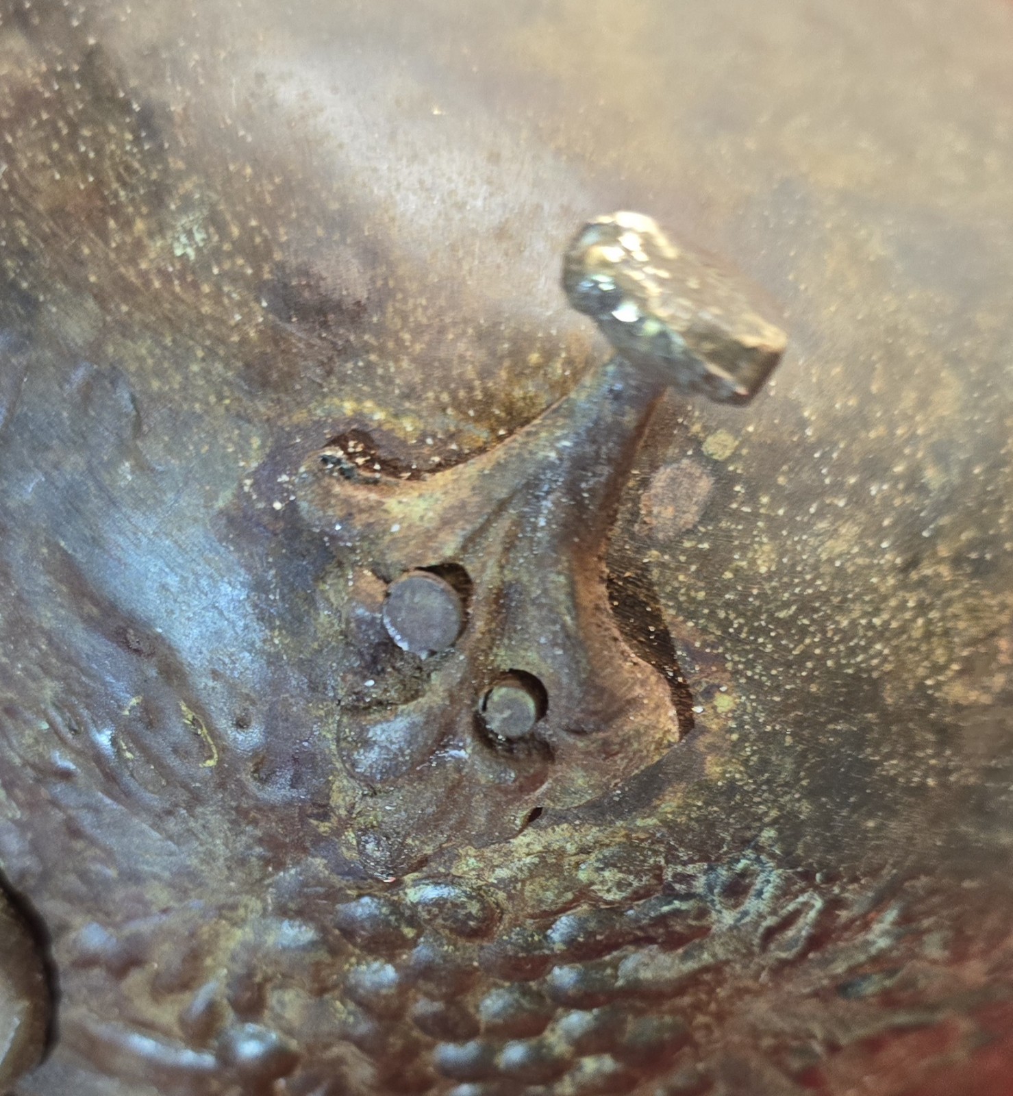 Antique Jardiniere Copper And Bronze hammered/footed 1800s planter Patina