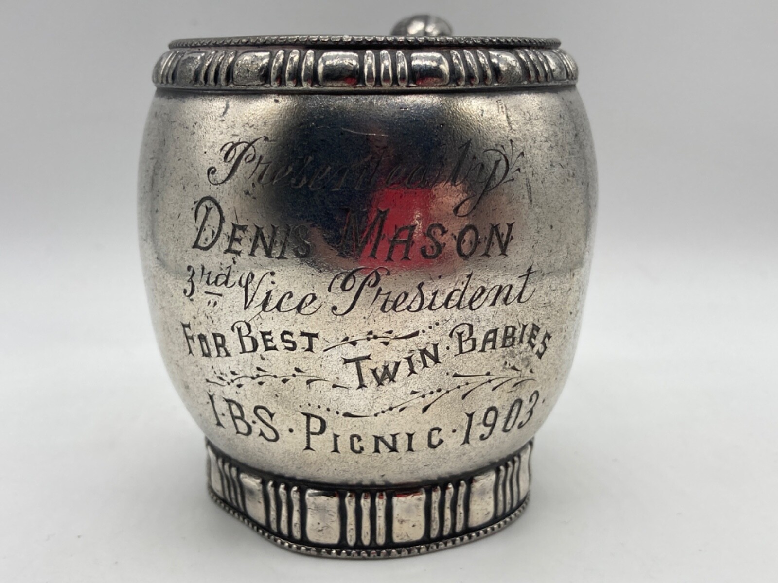 Antique Novelty BEST TWIN BABIES I.B.S Picnic 1903 Silver Plate Cup Toronto SP