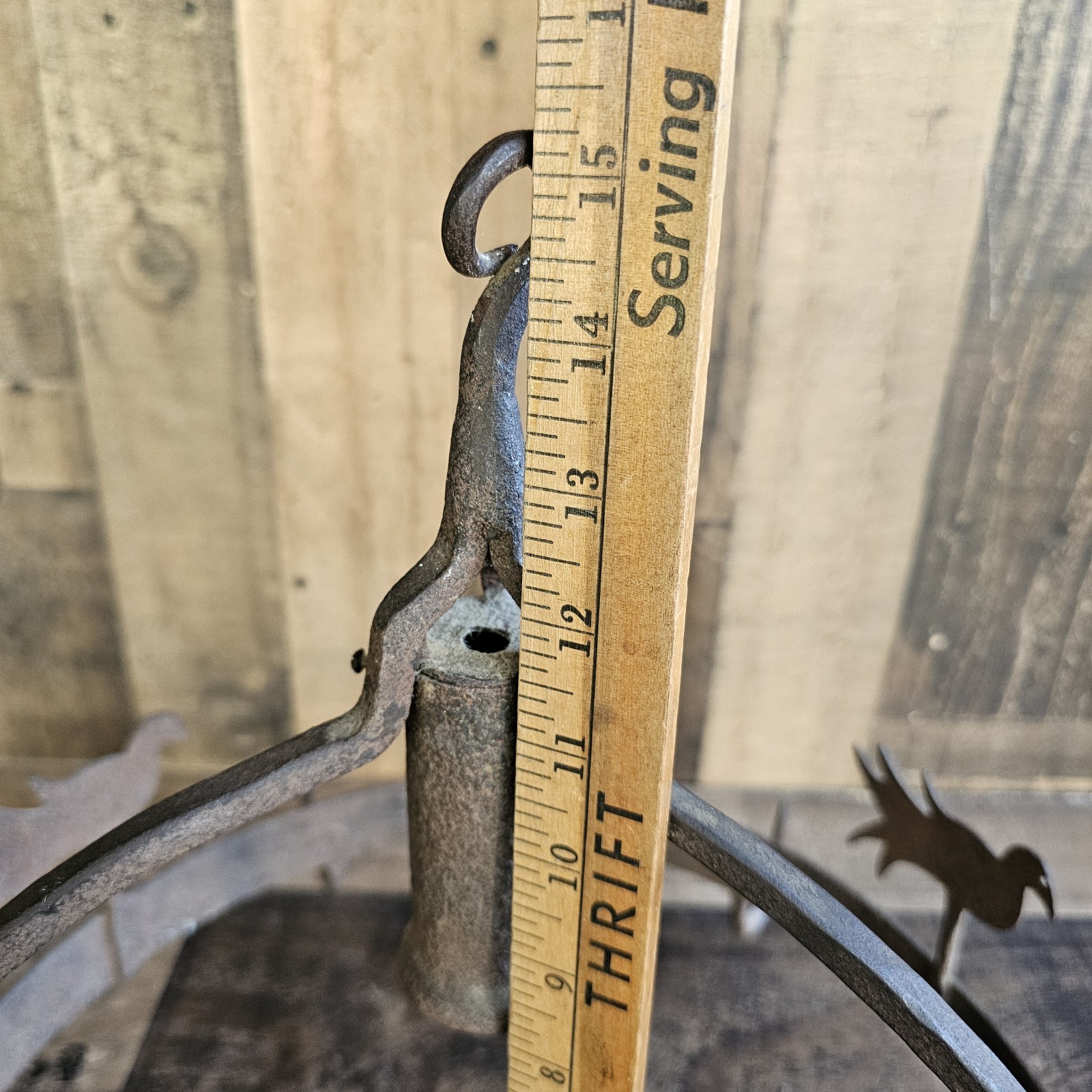 Primitive Wrought Iron Farmhouse Pot Rack Chandelier