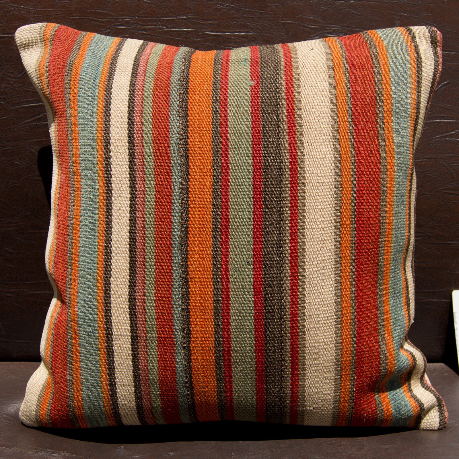 16″x16″ 40×40 Hand Woven Turkish Striped Kilim Rug Vintage Pillow Cover Cushion