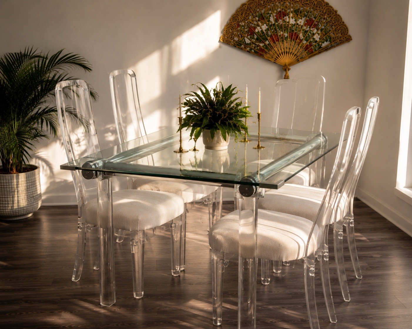VTG Lucite Dining Table & 6 Chairs Hill Mfg 70s 80s Hollywood Regency Postmodern