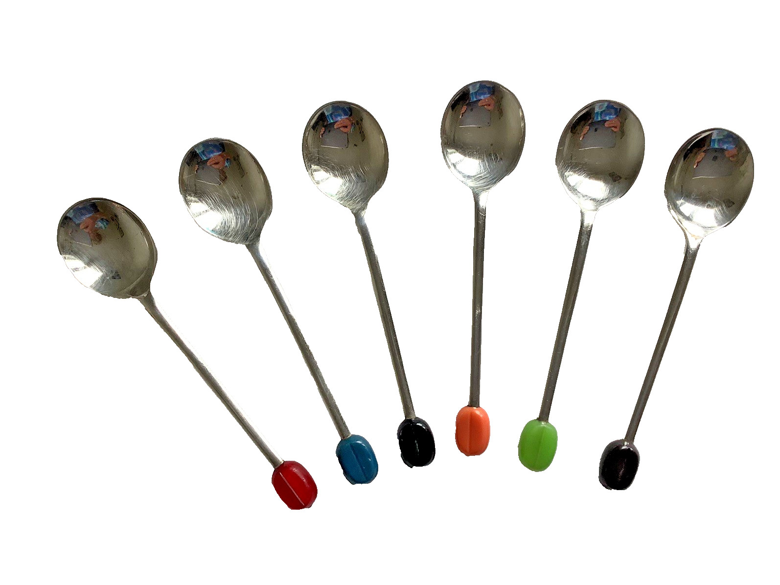 Set 6 Coffee Spoons Silver Plate EPNS Colored Bakelite Coffee Bean Handles