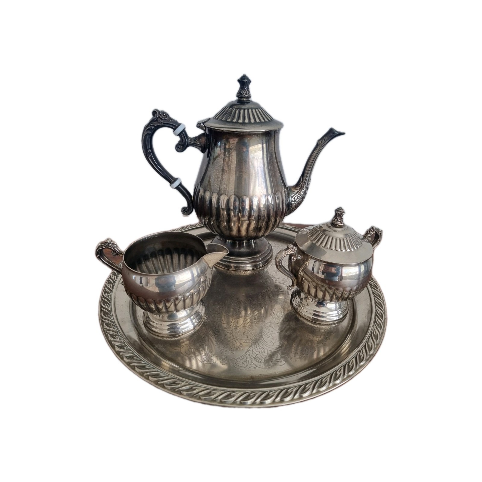 Silver Victorian Teaset, Grand Tea Pot, Milk Jug, Lidded Sugar Pot VGC