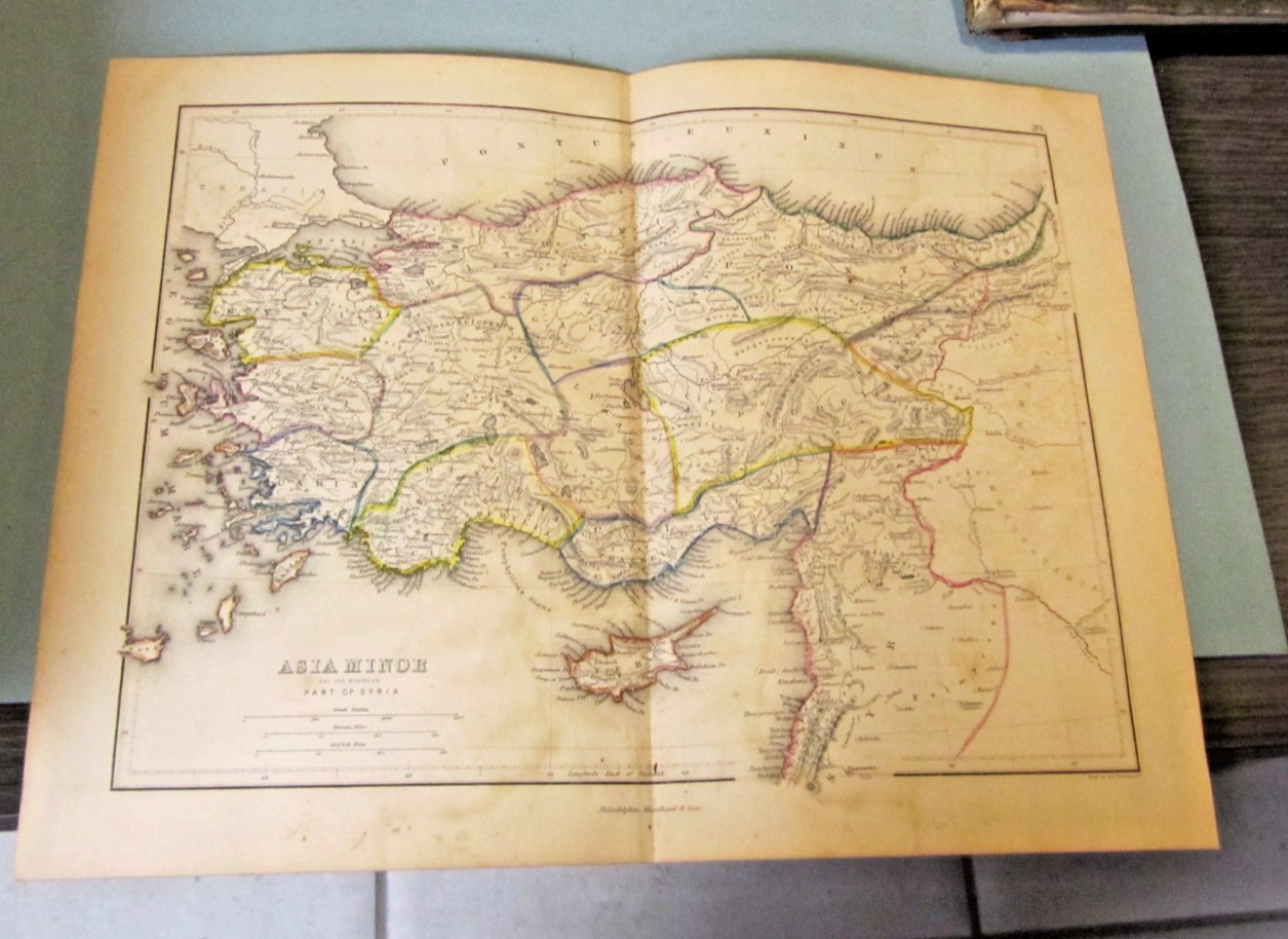 1857 Sherman Asia Minor in AD 119 Map Turkey Cyprus Antique Color Original