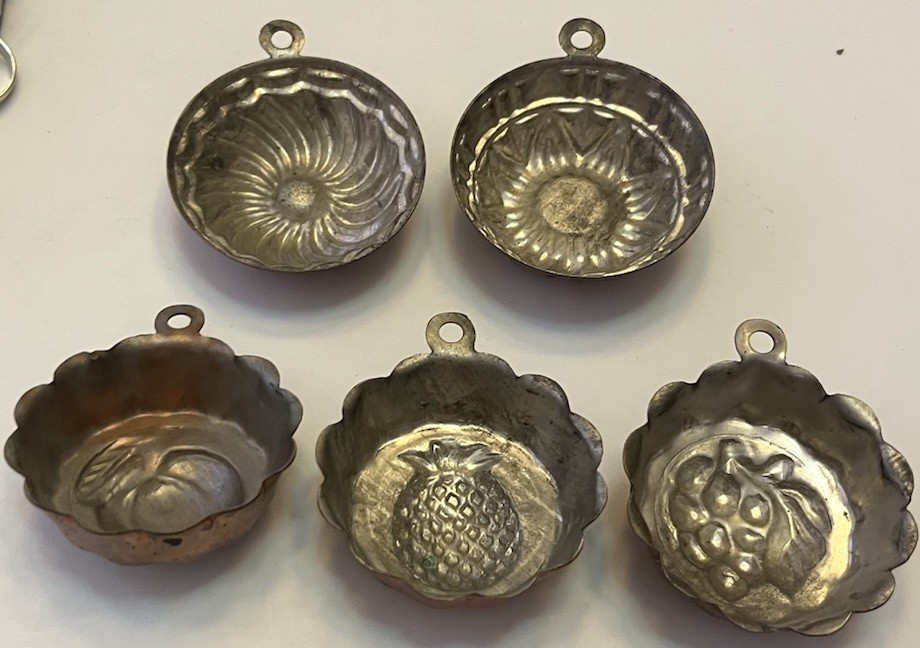 Antique Primitive Rustic French Copper Tin Miniature Mold Set of 5