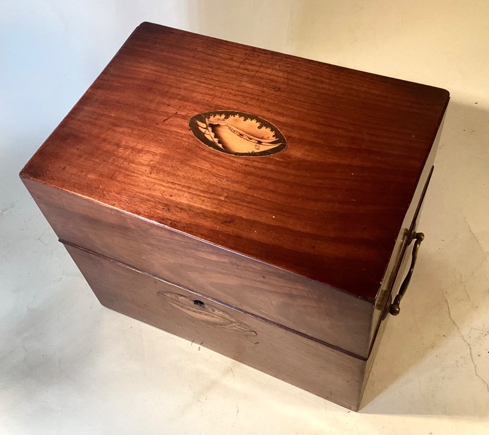 Georgian Inlaid Six Bottle Decanter Case or Box. Shell Inlays. Genuine.