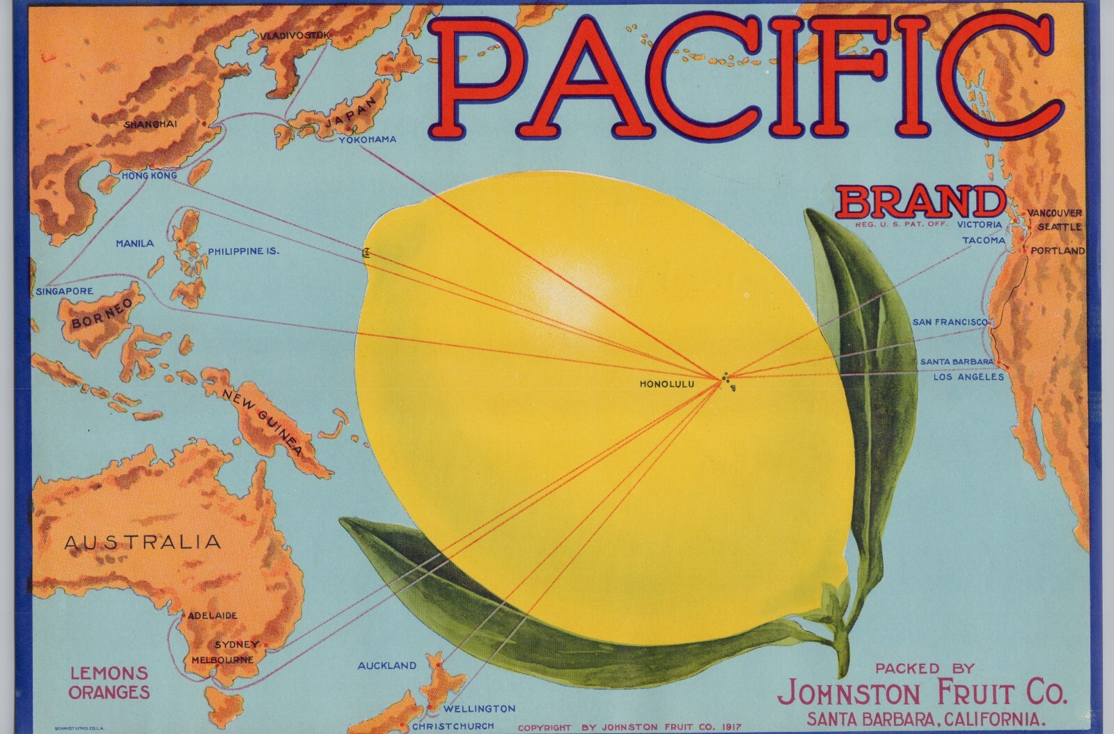 Pacific Lemon, Vintage Mid-Century Fruit Crate Label, Johnston, Cool Art A2