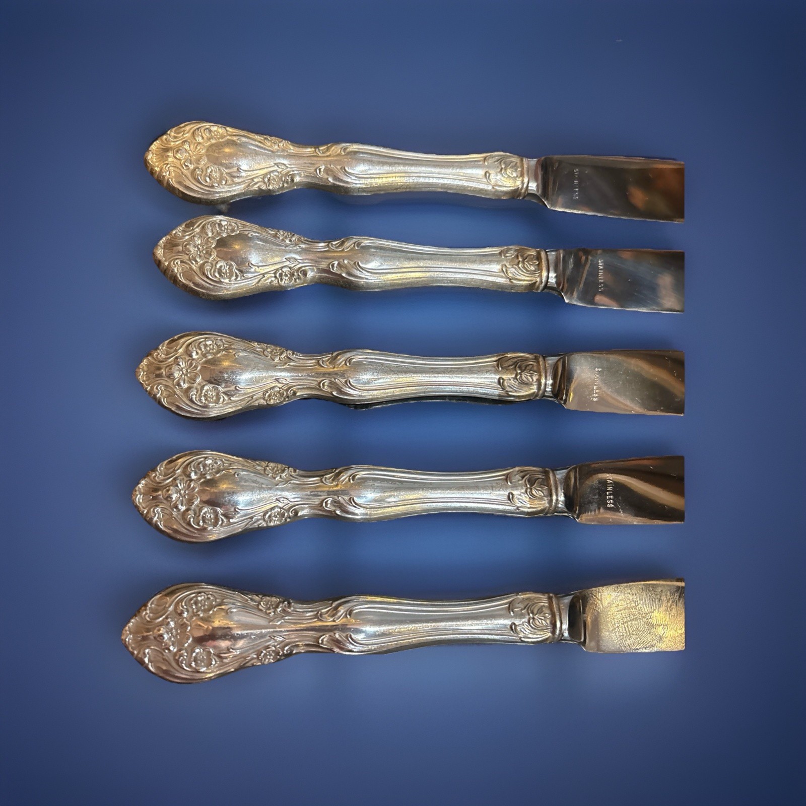 5 Piece Alvin Chateau Rose Sterling Silver Hollow Handle French Knife Set 5
