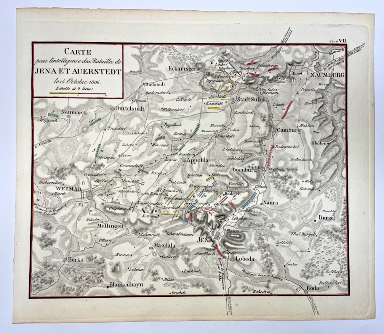 JENA & AUERSTEDT BATTLE NAPOLEON c. 1834 ANONYMOUS DETAILED ANTIQUE MAP