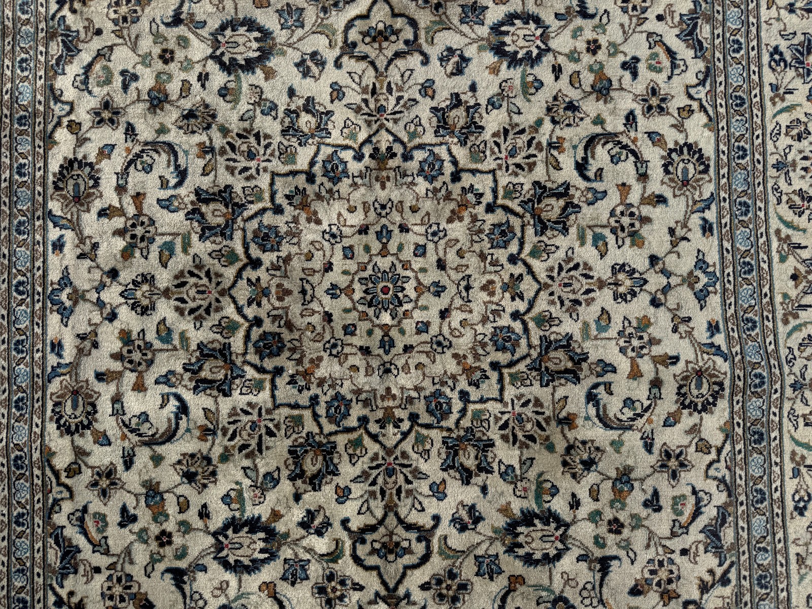 7×10 MUTED ANTIQUE ORIENTAL RUG HAND-KNOTTED IVORY handmade vintage blue 6×10 ft