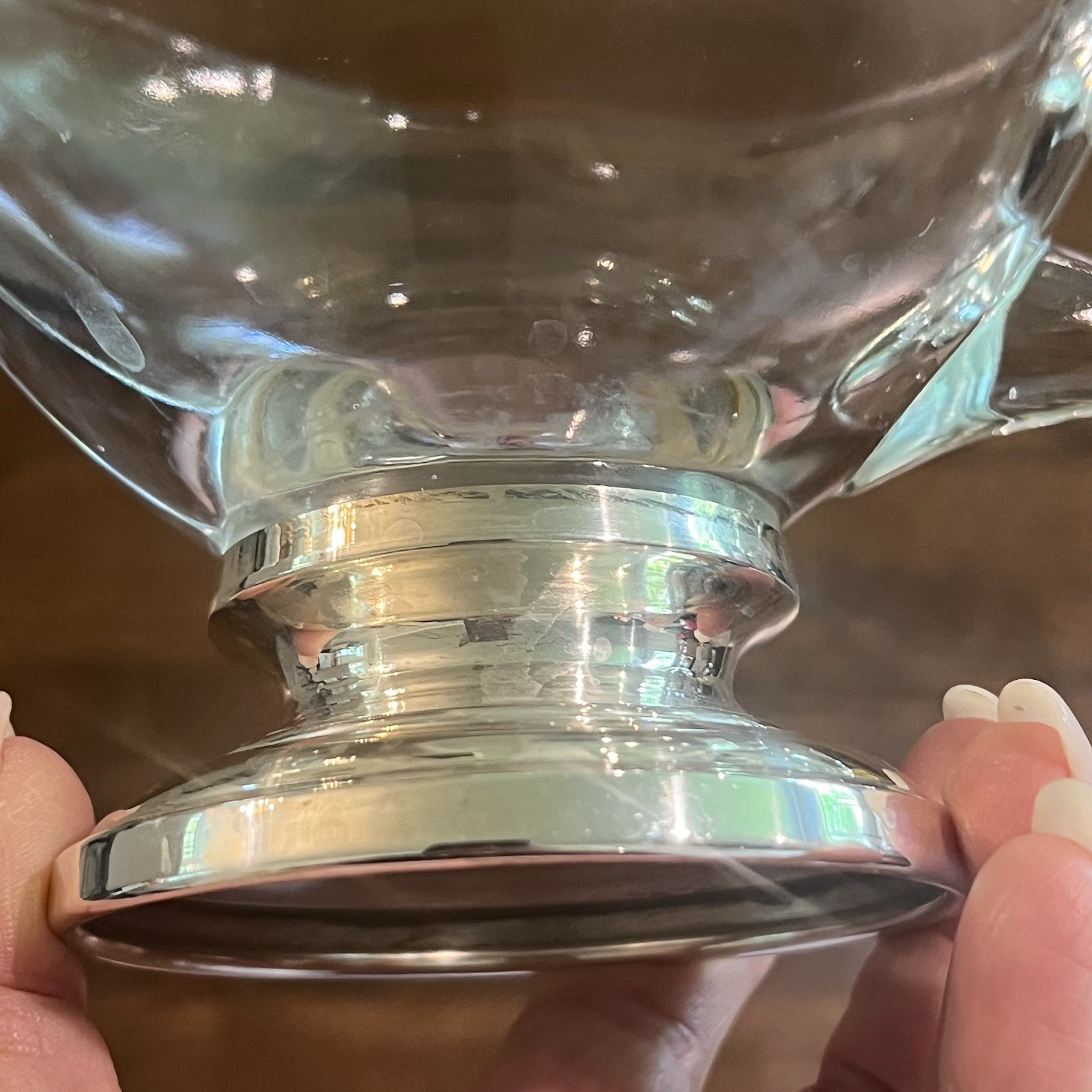 Vintage Frank M Whiting Silver Plate Glass Gravy Boat Creamer Heavy