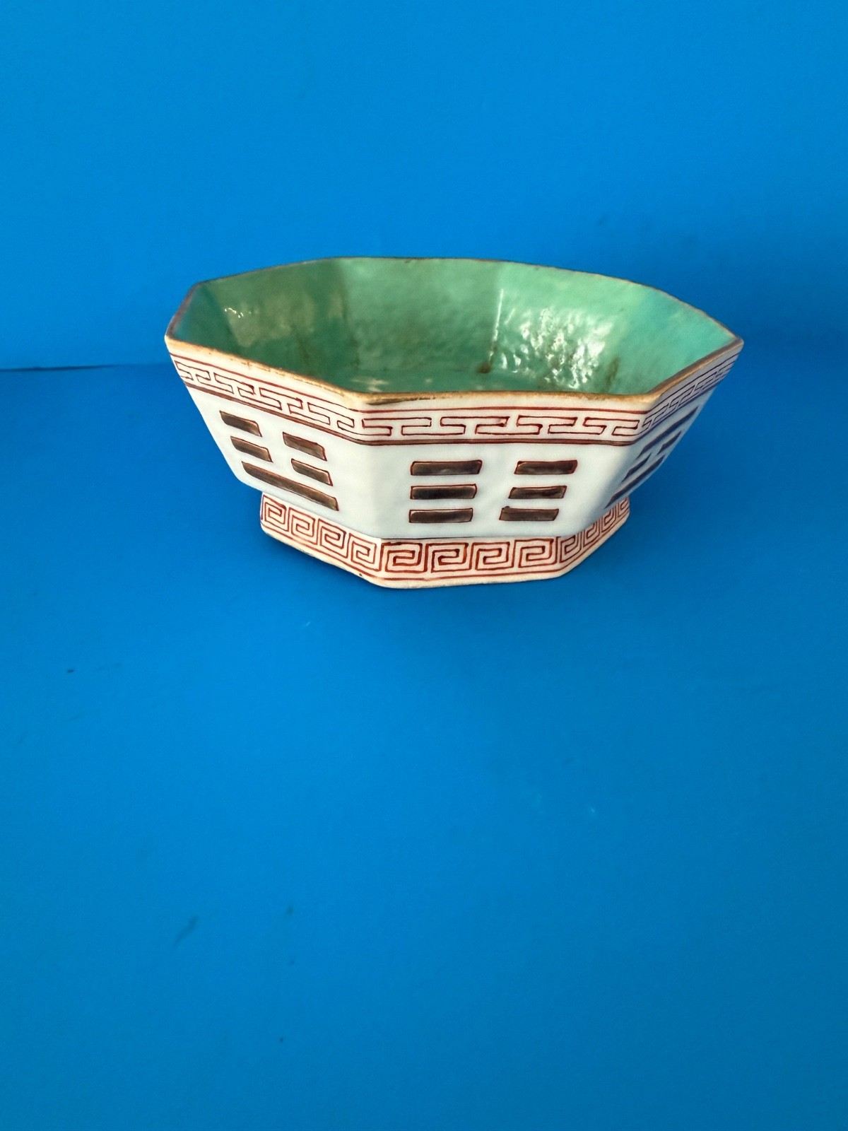Antique Chinese Hand Painted Octagonal Porcelain Bowl.