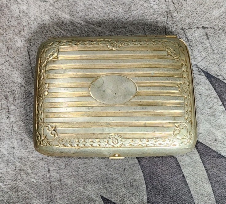 Antique German Silver Slim Cigarette/Card Case With Floral Decor Trim