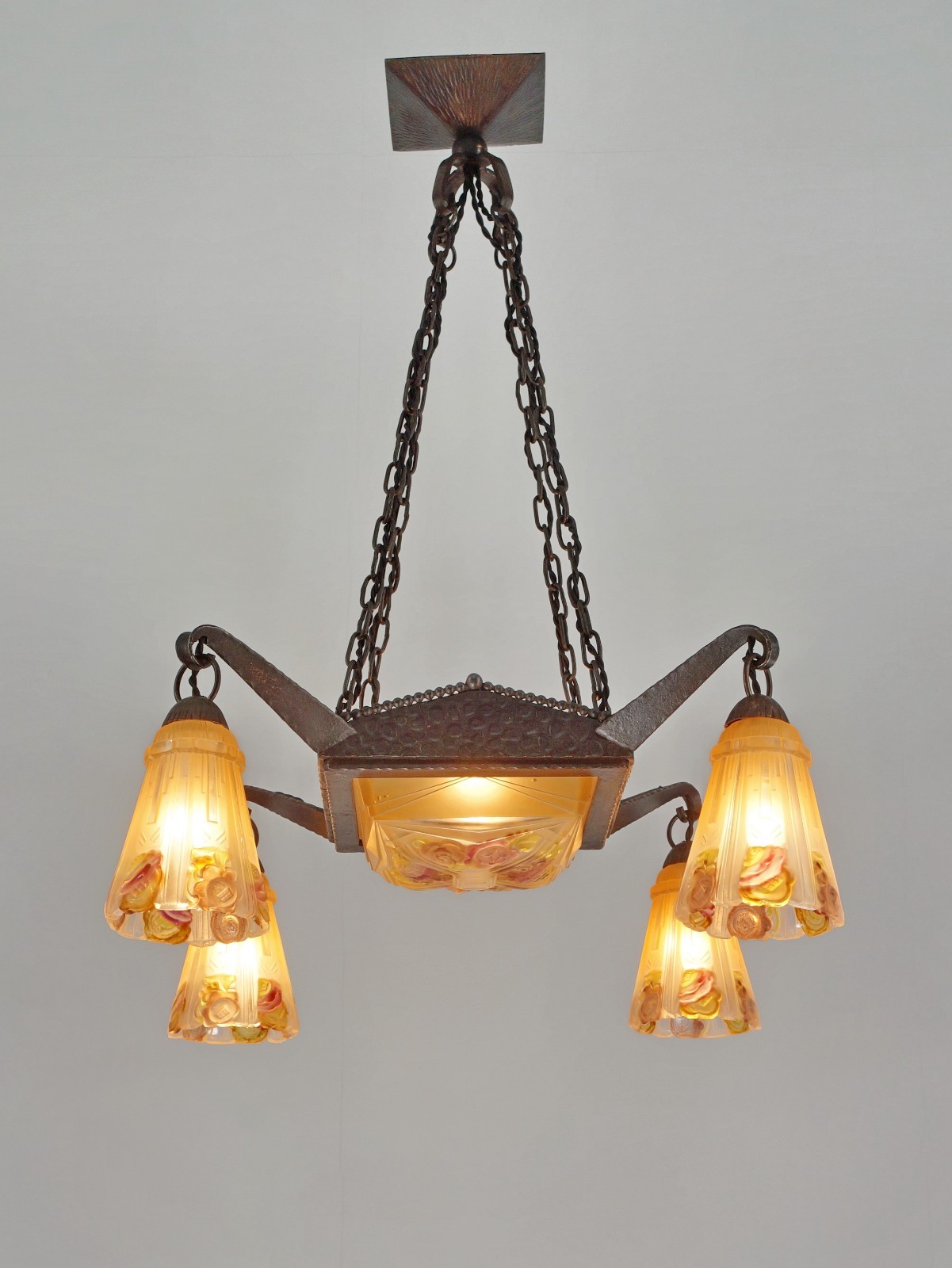 VASSEUR & EJG : FRENCH ART DECO CHANDELIER 1930 ….. wrought iron lamp j.robert