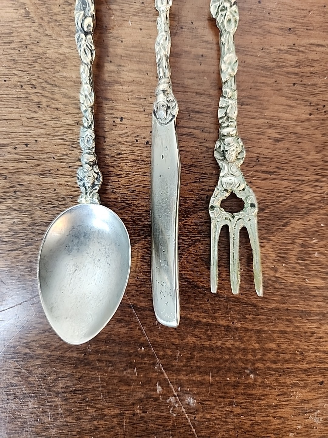 ANTIQUE FIGURAL CHERUB KNIFE, FORK & SPOON SET – ITALY