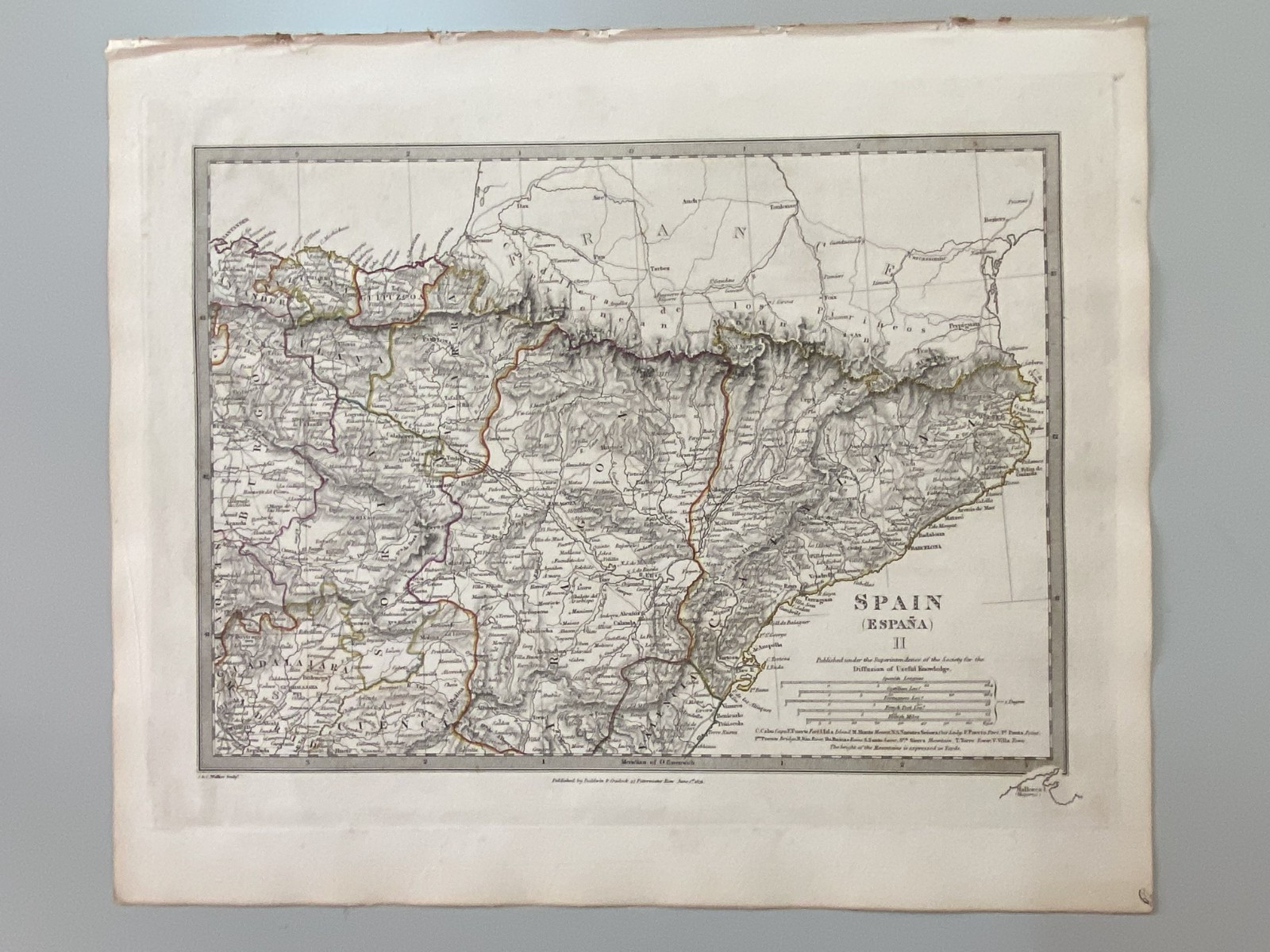 1831 SDUK MAP #49 SPAIN, II., N.E., MADRID TO MEDITERRANEAN